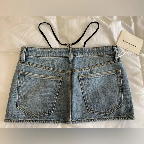 New Alexander Wang MINI SKIRT PRESTYLE DIAMANTE CHARM Sz 26 - Picture 4 of 6